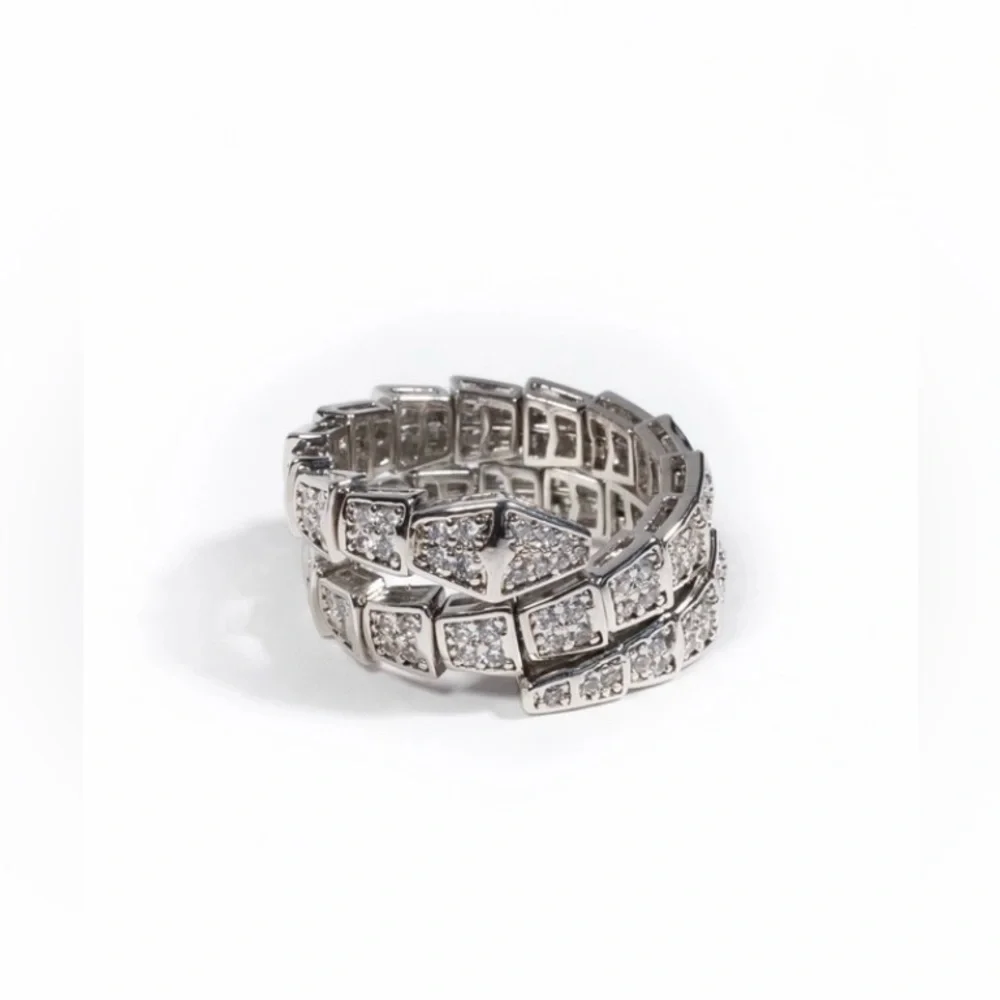 Silver Snake Link Pave Ring – Adjustable Sizes 6 to 9 - Picture 2 of 5